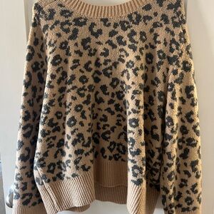 Leopard Print Crewneck Sweater in Camel and Black